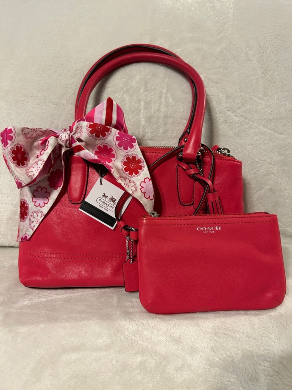 Coach Pink Handbag, silk scarf and Wristlet 3 pc  Set
